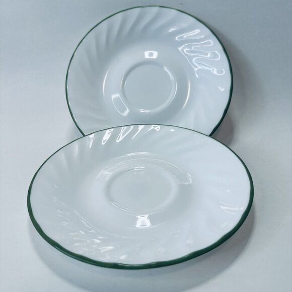 Corelle by Corning Green Rim White Swirl Callaway Ivy SET OF 3 Saucers 6 1/4" - Picture 11 of 14